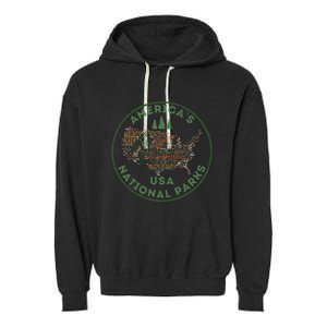 National Parks Map Hiking Travel Camping Outdoors Retro Usa Garment-Dyed Fleece Hoodie