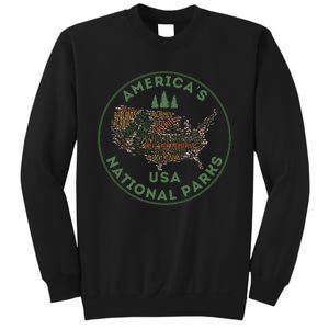 National Parks Map Hiking Travel Camping Outdoors Retro Usa Sweatshirt