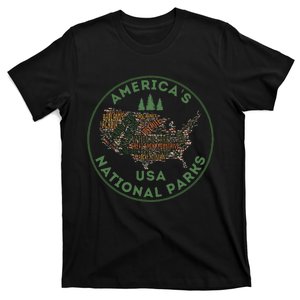 National Parks Map Hiking Travel Camping Outdoors Retro Usa T-Shirt