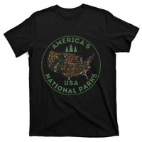 National Parks Map Hiking Travel Camping Outdoors Retro Usa T-Shirt