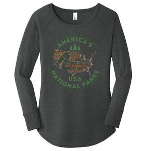 National Parks Map Hiking Travel Camping Outdoors Retro Usa Women's Perfect Tri Tunic Long Sleeve Shirt