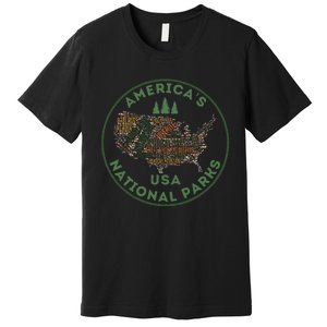 National Parks Map Hiking Travel Camping Outdoors Retro Usa Premium T-Shirt