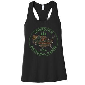 National Parks Map Hiking Travel Camping Outdoors Retro Usa Women's Racerback Tank