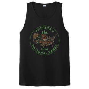 National Parks Map Hiking Travel Camping Outdoors Retro Usa PosiCharge Competitor Tank