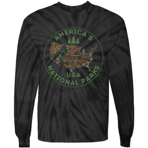 National Parks Map Hiking Travel Camping Outdoors Retro Usa Tie-Dye Long Sleeve Shirt