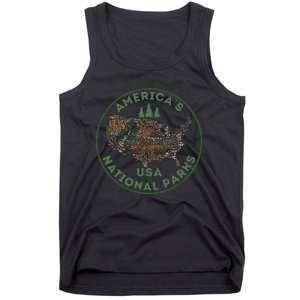 National Parks Map Hiking Travel Camping Outdoors Retro Usa Tank Top