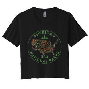 National Parks Map Hiking Travel Camping Outdoors Retro Usa Women's Crop Top Tee