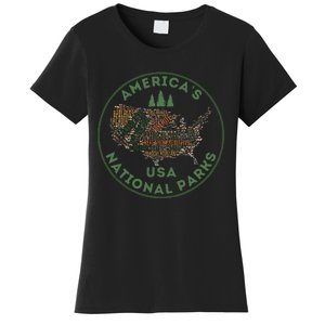 National Parks Map Hiking Travel Camping Outdoors Retro Usa Women's T-Shirt