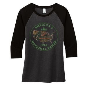 National Parks Map Hiking Travel Camping Outdoors Retro Usa Women's Tri-Blend 3/4-Sleeve Raglan Shirt