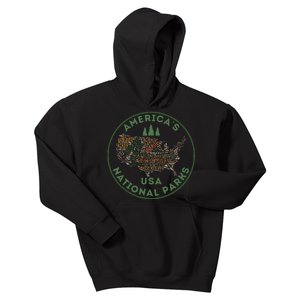 National Parks Map Hiking Travel Camping Outdoors Retro Usa Kids Hoodie