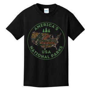 National Parks Map Hiking Travel Camping Outdoors Retro Usa Kids T-Shirt