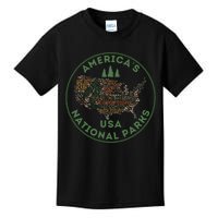 National Parks Map Hiking Travel Camping Outdoors Retro Usa Kids T-Shirt