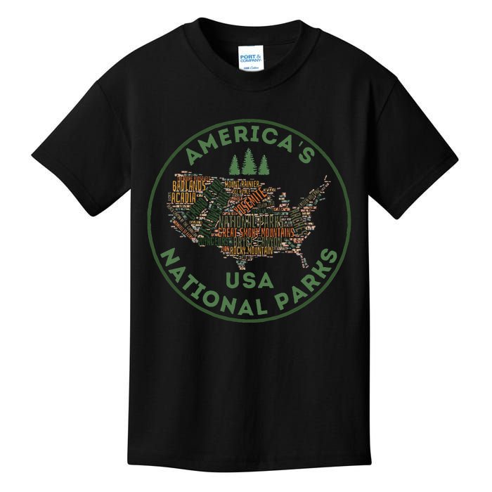 National Parks Map Hiking Travel Camping Outdoors Retro Usa Kids T-Shirt