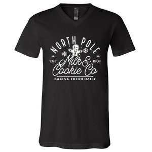 North Pole Milk And Cookie Co Christmas V-Neck T-Shirt