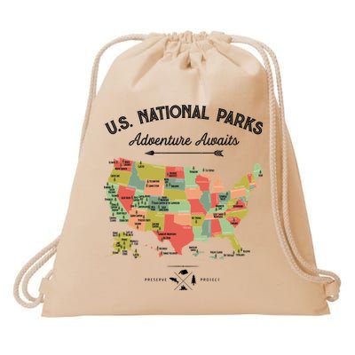 National Park Map Vintage Shirts All 59 National Parks Drawstring Bag