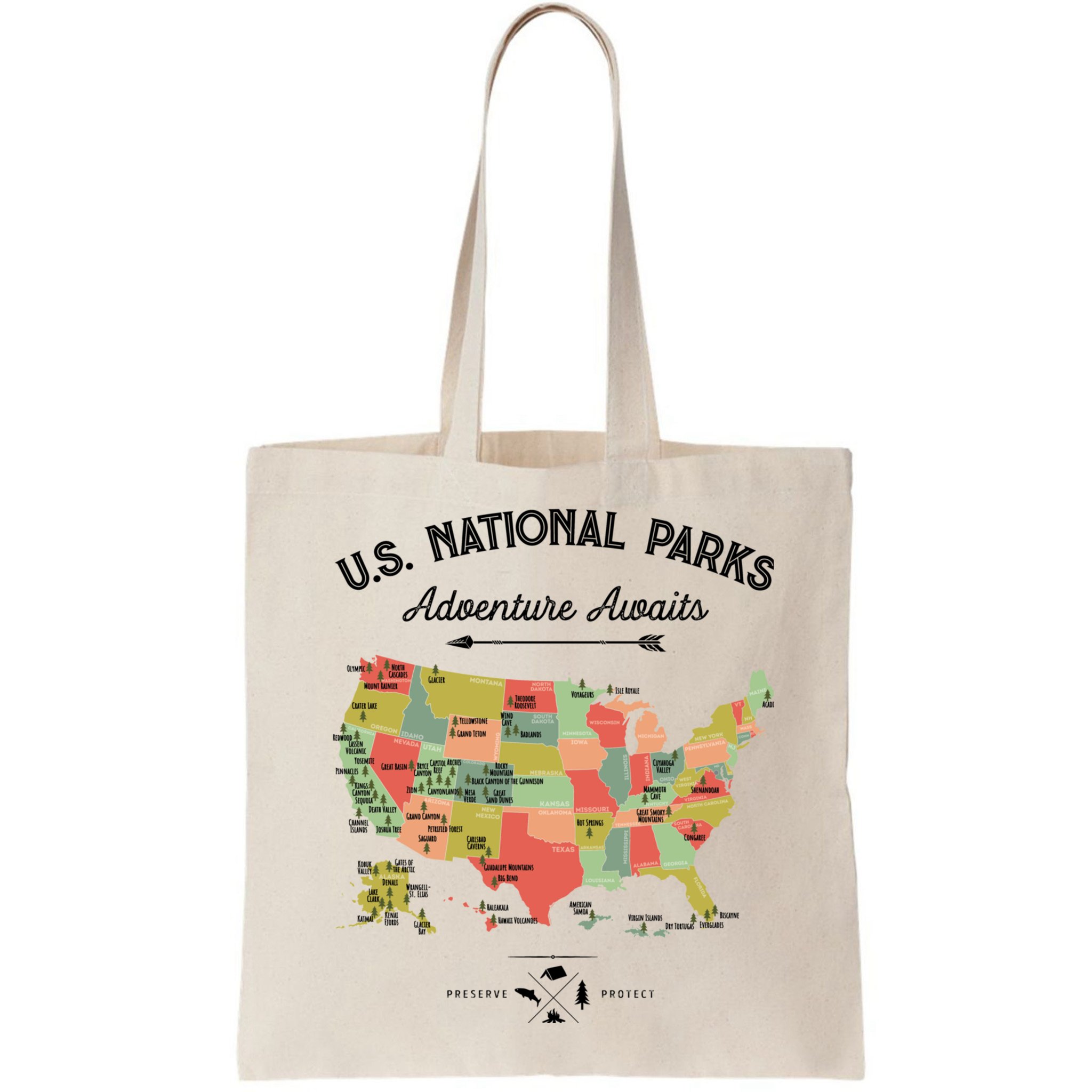 National Park Map Vintage Shirts All 59 National Parks Bag