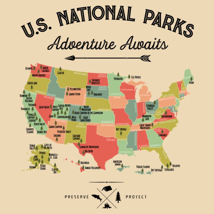 National Park Map Vintage Shirts All 59 National Parks Bag