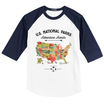 National Park Map Vintage Shirts All 59 National Parks Baseball Sleeve Shirt