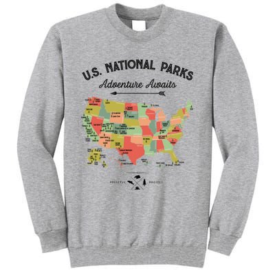 National Park Map Vintage Shirts All 59 National Parks Tall Sweatshirt