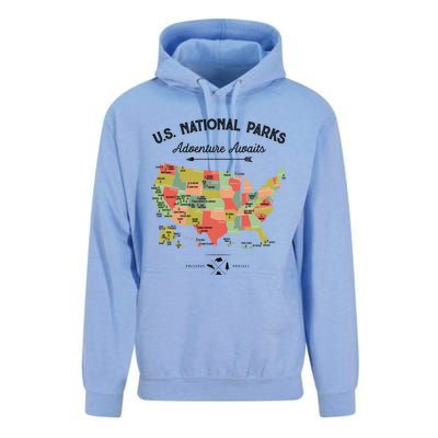 National Park Map Vintage Shirts All 59 National Parks Unisex Surf Hoodie