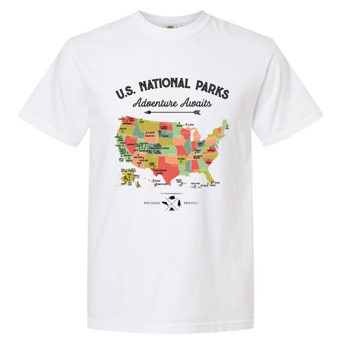 National Park Map Vintage Shirts All 59 National Parks Garment-Dyed Heavyweight T-Shirt