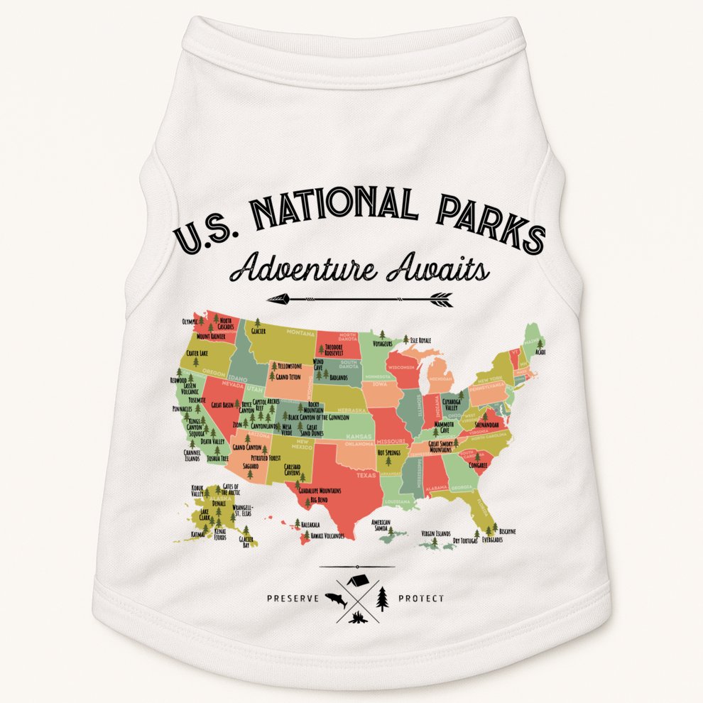 National Park Map Vintage Shirts All 59 National Parks Doggie Tank