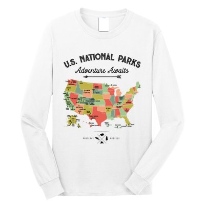 National Park Map Vintage Shirts All 59 National Parks Long Sleeve Shirt