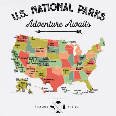 National Park Map Vintage Shirts All 59 National Parks T-Shirt
