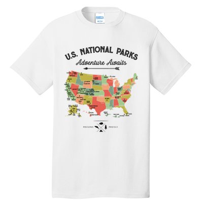 National Park Map Vintage Shirts All 59 National Parks Tall T-Shirt