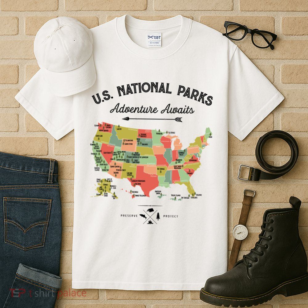 National Park Map Vintage Shirts All 59 National Parks Tall T-Shirt