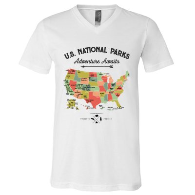 National Park Map Vintage Shirts All 59 National Parks V-Neck T-Shirt