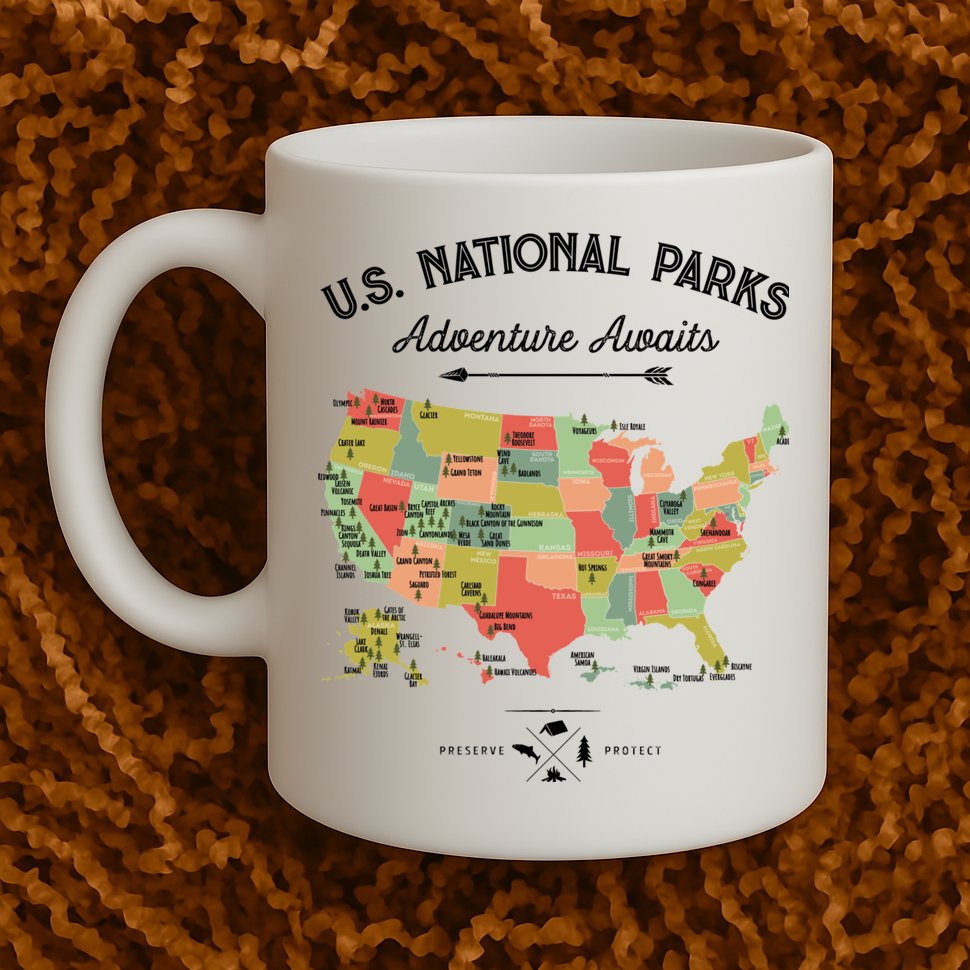 National Park Map Vintage Shirts All 59 National Parks Mug