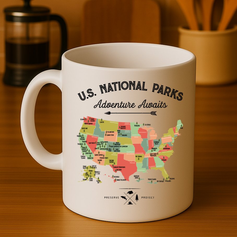 National Park Map Vintage Shirts All 59 National Parks Mug