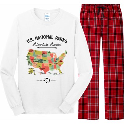 National Park Map Vintage Shirts All 59 National Parks Long Sleeve Pajama Set