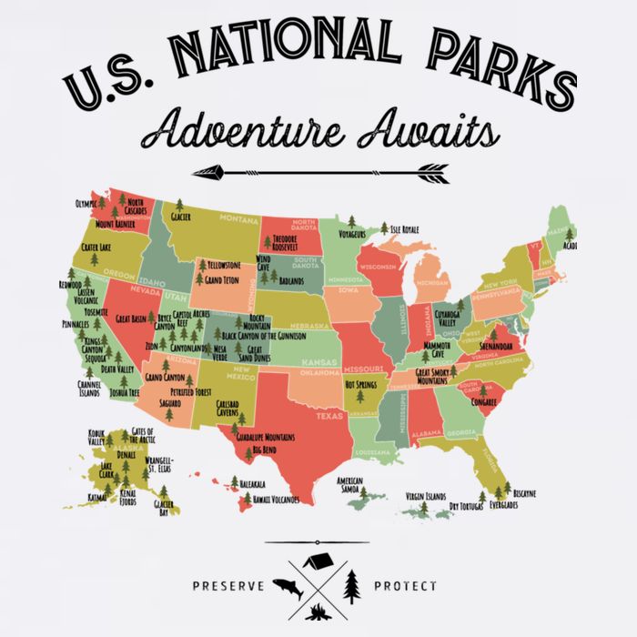 National Park Map Vintage Shirts All 59 National Parks Flatbill Hat