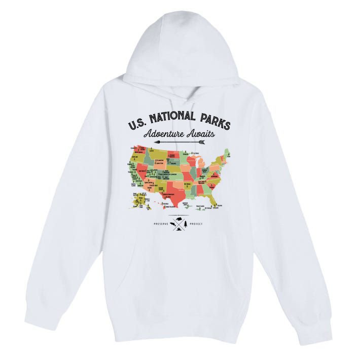 National Park Map Vintage Shirts All 59 National Parks Premium Pullover Hoodie