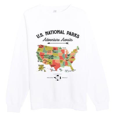 National Park Map Vintage Shirts All 59 National Parks Premium Crewneck Sweatshirt