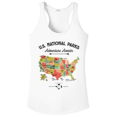National Park Map Vintage Shirts All 59 National Parks Ladies PosiCharge Competitor Racerback Tank