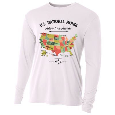 National Park Map Vintage Shirts All 59 National Parks Cooling Performance Long Sleeve Crew