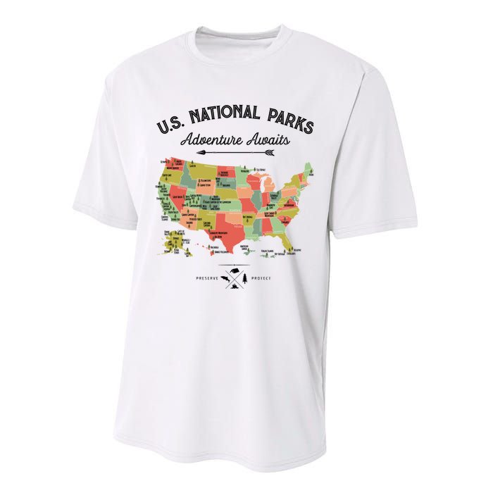 National Park Map Vintage Shirts All 59 National Parks Performance Sprint T-Shirt