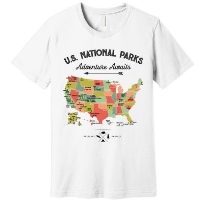 National Park Map Vintage Shirts All 59 National Parks Premium T-Shirt