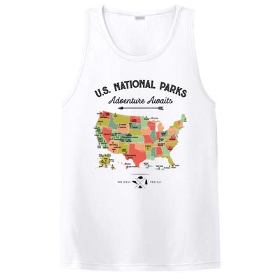 National Park Map Vintage Shirts All 59 National Parks PosiCharge Competitor Tank