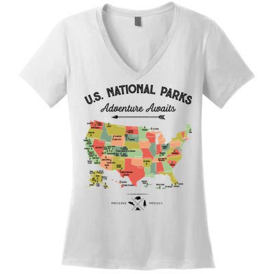 National Park Map Vintage Shirts All 59 National Parks Women's V-Neck T-Shirt