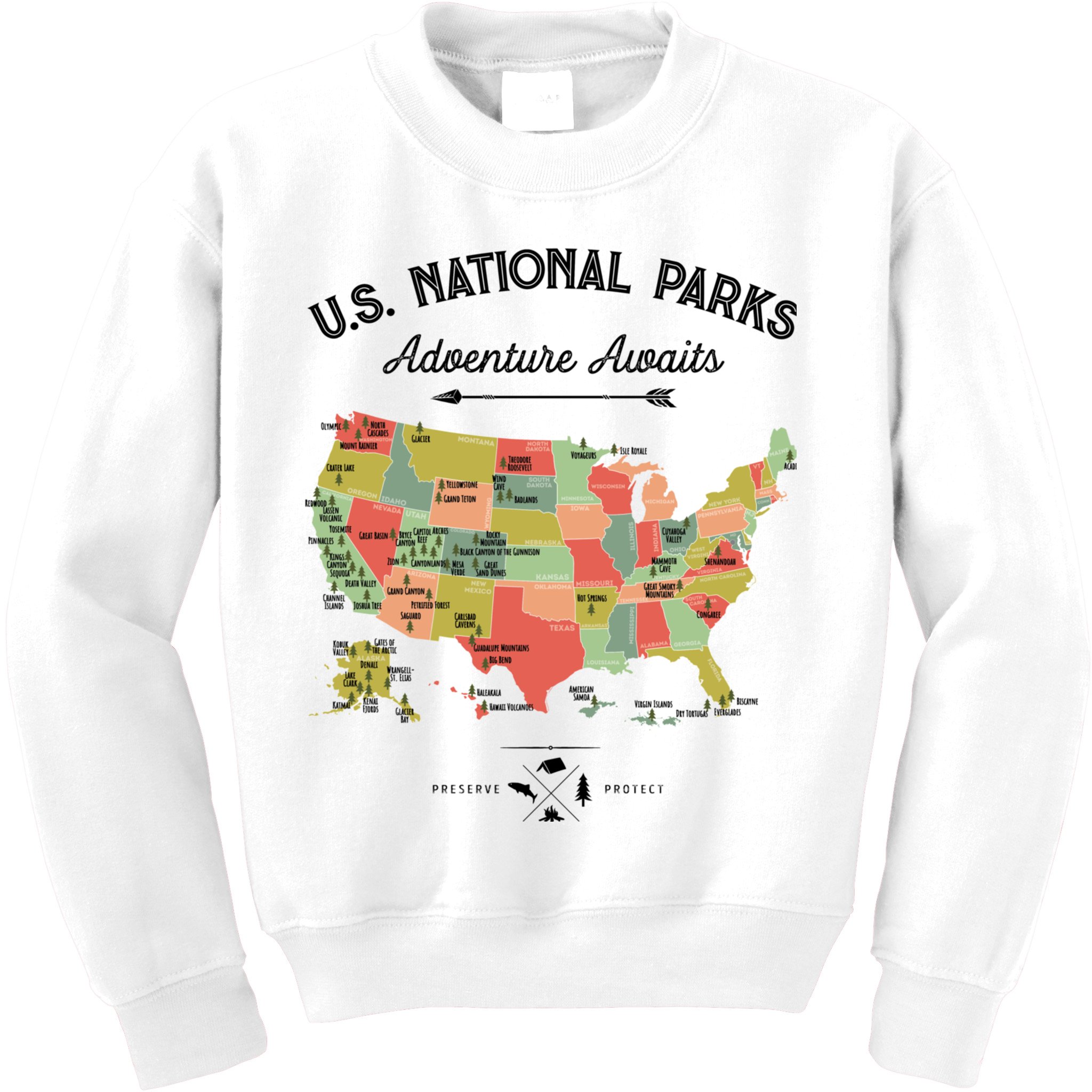 National Park Map Vintage Shirts All 59 National Parks Kids Sweatshirt