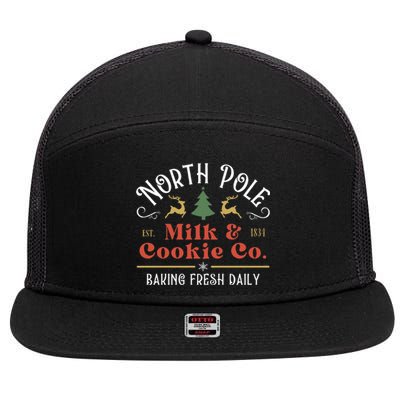 North Pole Milk And Cookie Co Vintage Christmas Company 7 Panel Mesh Trucker Snapback Hat