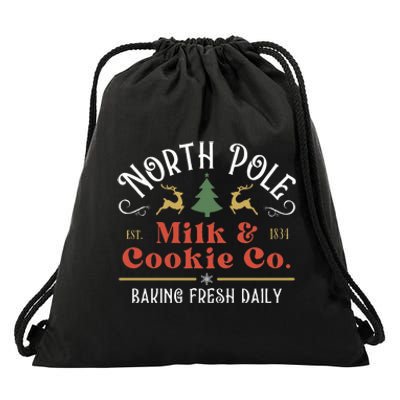 North Pole Milk And Cookie Co Vintage Christmas Company Drawstring Bag