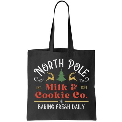 North Pole Milk And Cookie Co Vintage Christmas Company Tote Bag