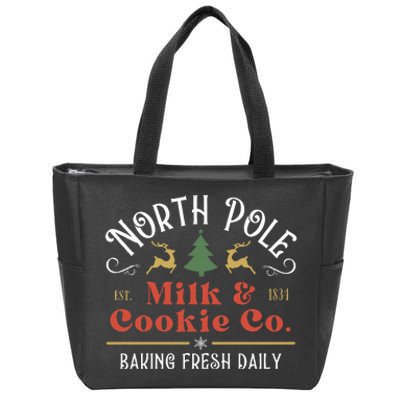 North Pole Milk And Cookie Co Vintage Christmas Company Zip Tote Bag