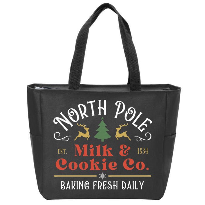 North Pole Milk And Cookie Co Vintage Christmas Company Zip Tote Bag