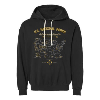 National Parks Map Camping Hiking Garment-Dyed Fleece Hoodie